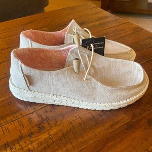 Hey Dude Cream Canvas Loafers with Elastic Panels